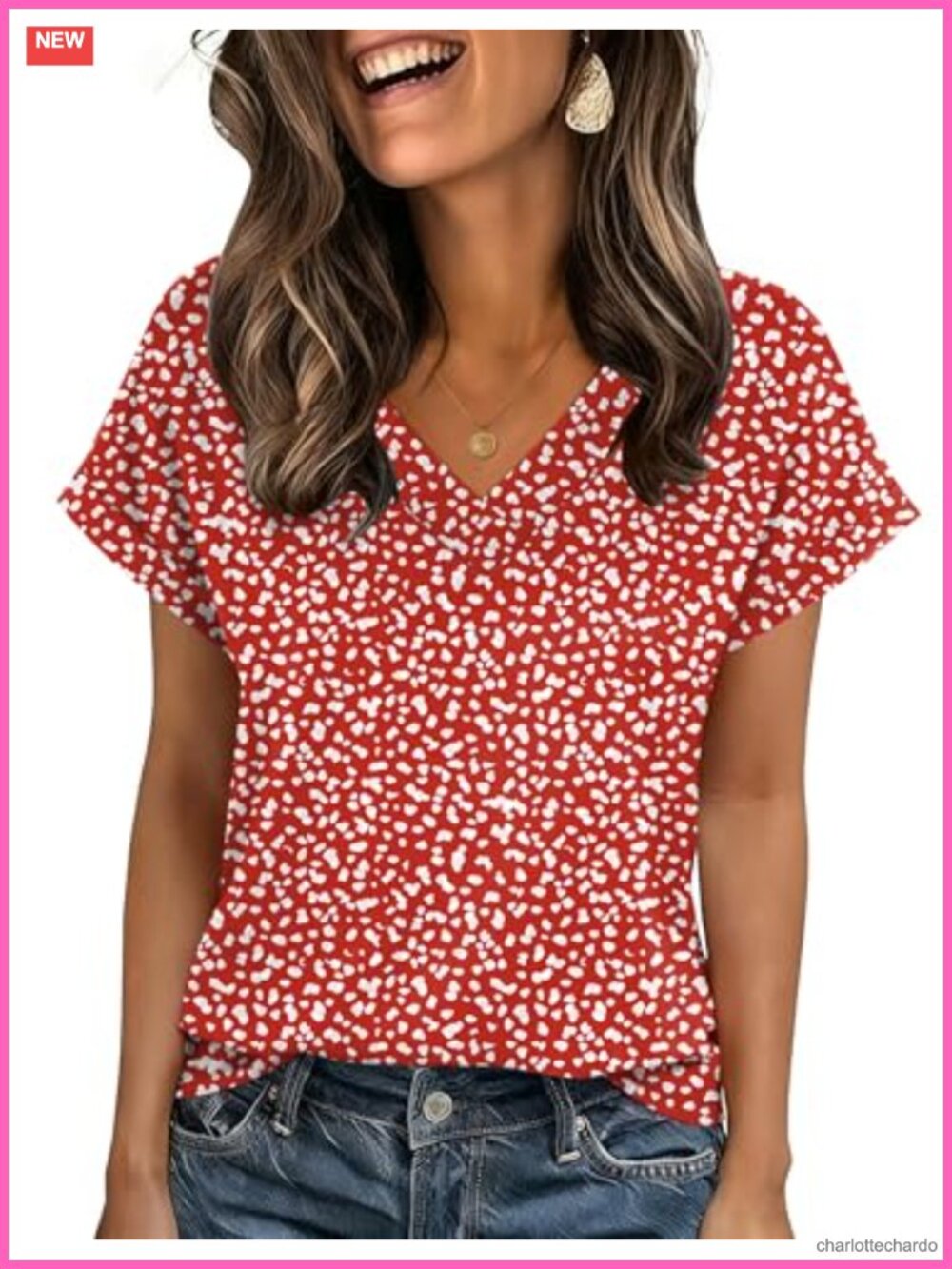 Women's V-Neck Rolled Sleeve Summer Top Polyester Spandex